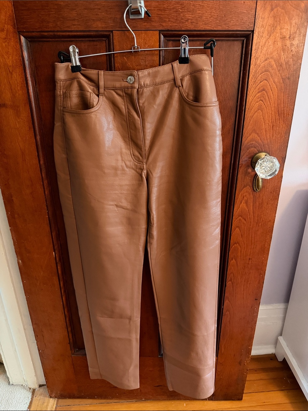 Aritzia Women's Straight Leg Faux Leather Pants in Camel Brown